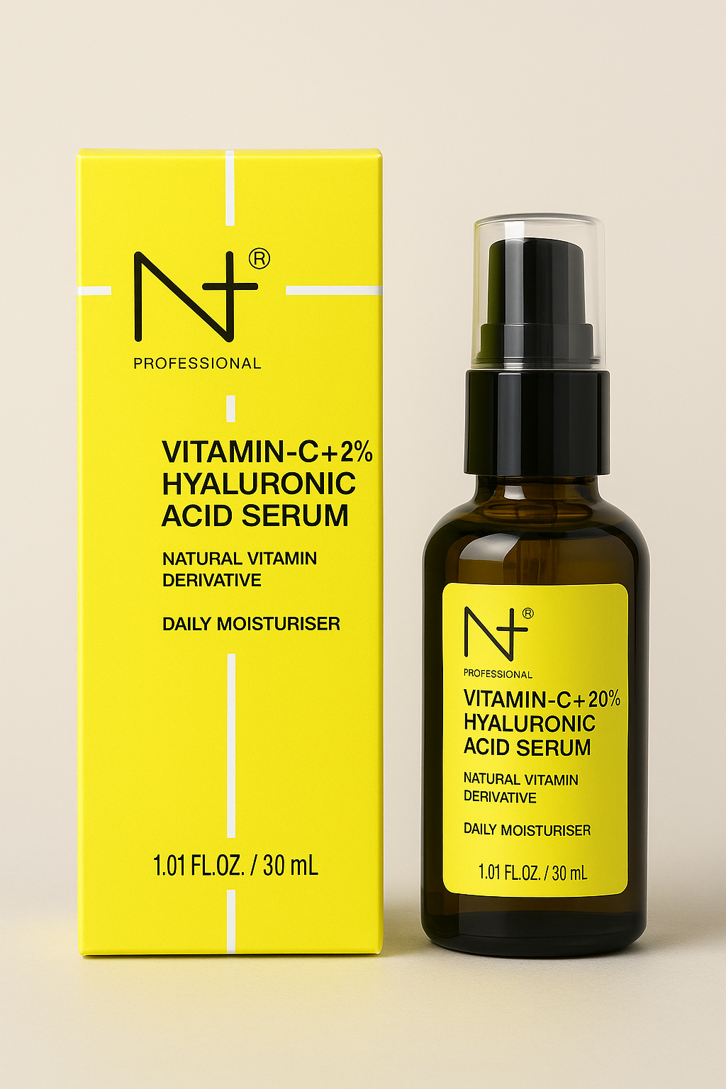 N+ Professional Vitamin-C + 20% Hyaluronic Acid Serum – Brightening & Hydrating Daily Moisturiser (30ml)